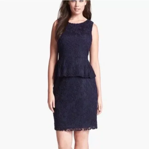 Adrianna Papell | Dresses | Adrianna Papell Navy Lace Peplum | Poshmark